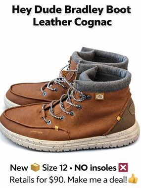 Hey Dude Bradley Mid-Top Boot in Cognac Brown with Gray Collar size 12